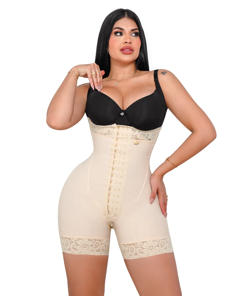 Model wearing beige Colombian shapewear