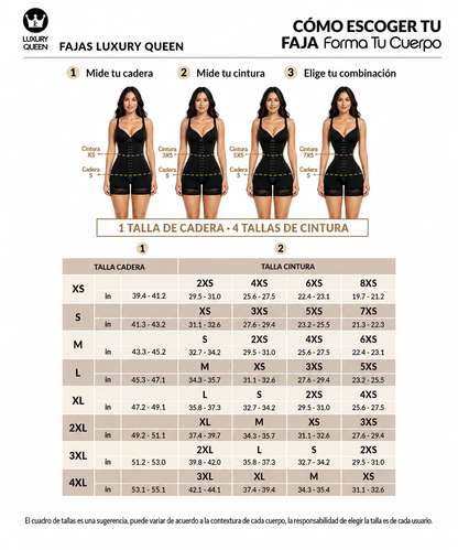 Tabla de tallas faja Luxury Queen LUXBBL-293 cintura y cadera